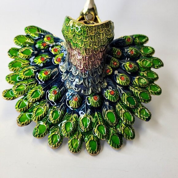 Peacock Decorative Box Trinket Jewelry Box Hinged Jeweled Gold Enamel Painted - Picture 5 of 13